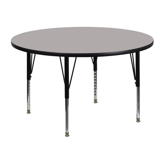 Wren 48'' Round Grey HP Laminate Activity Table - Height Adjustable Short Legs Gray XU-A48-RND-GY-H-P-GG
