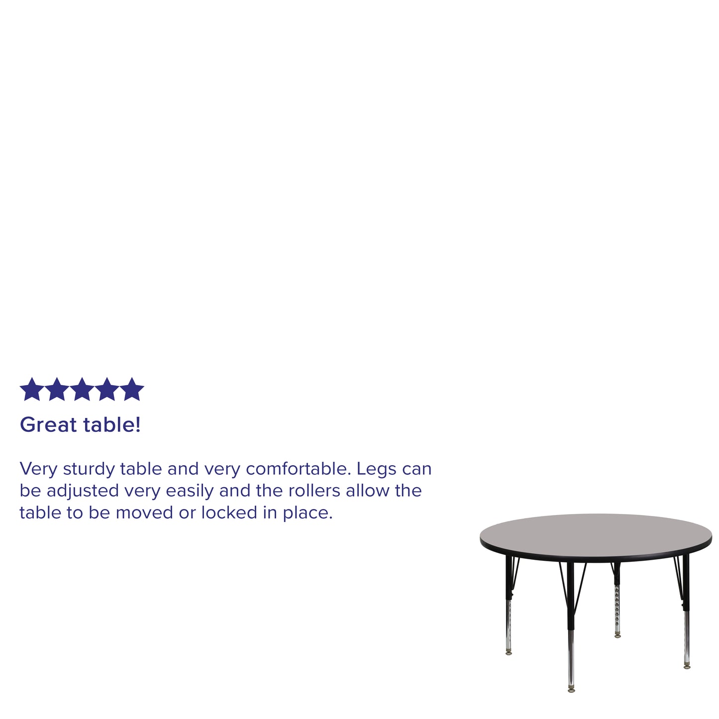 Wren 48'' Round Grey HP Laminate Activity Table - Height Adjustable Short Legs Gray