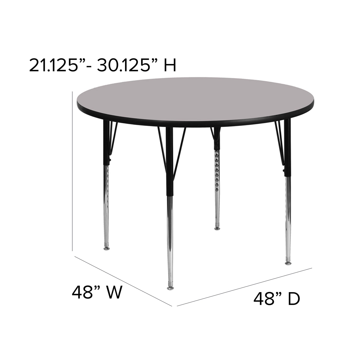 Wren 48'' Round Grey Thermal Laminate Activity Table - Standard Height Adjustable Legs Gray XU-A48-RND-GY-T-A-GG