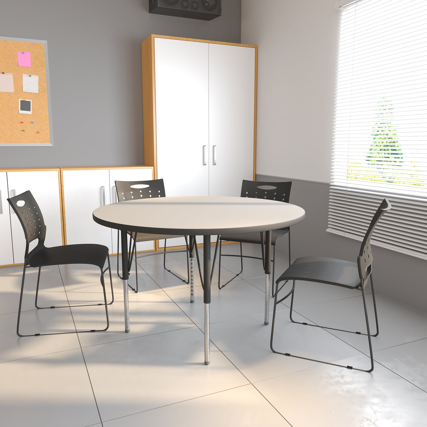 Wren 48'' Round Grey Thermal Laminate Activity Table - Standard Height Adjustable Legs Gray XU-A48-RND-GY-T-A-GG