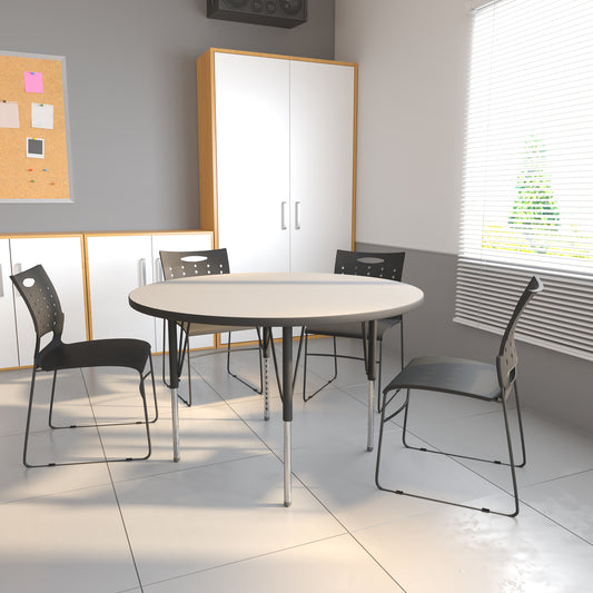 Wren 48'' Round Grey Thermal Laminate Activity Table - Standard Height Adjustable Legs Gray XU-A48-RND-GY-T-A-GG