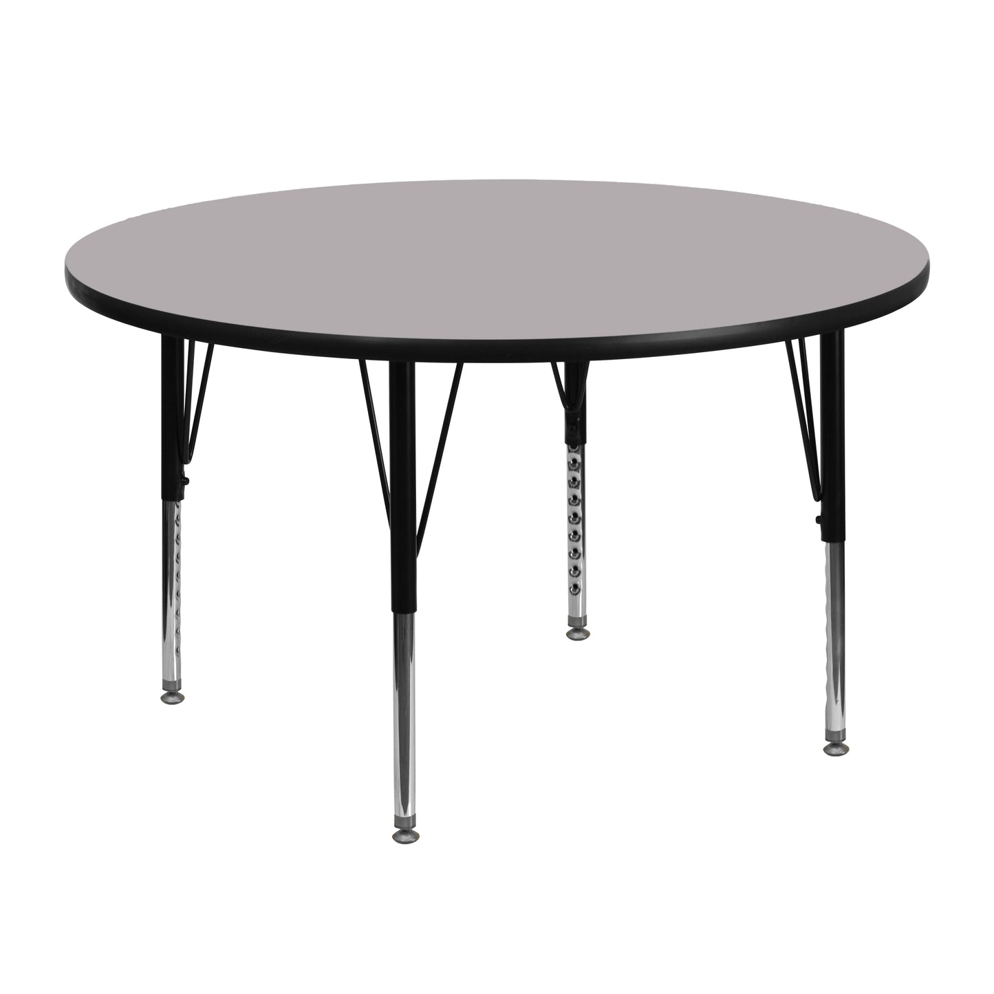 Wren 48'' Round Grey Thermal Laminate Activity Table - Height Adjustable Short Legs Gray XU-A48-RND-GY-T-P-GG