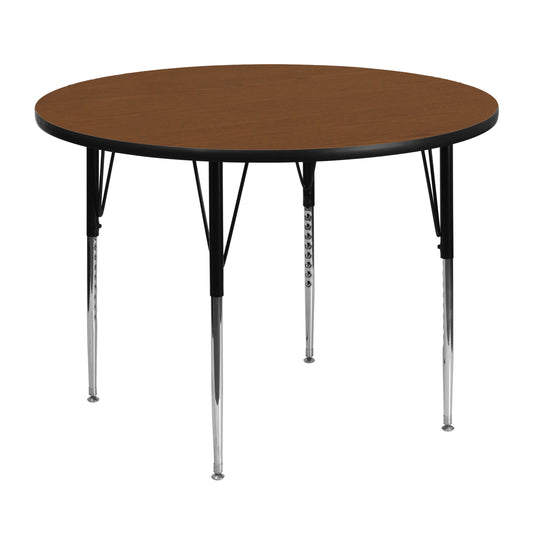 Wren 48'' Round Oak HP Laminate Activity Table - Standard Height Adjustable Legs Oak XU-A48-RND-OAK-H-A-GG