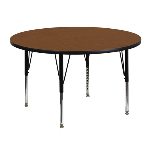 Wren 48'' Round Oak HP Laminate Activity Table - Height Adjustable Short Legs Oak XU-A48-RND-OAK-H-P-GG