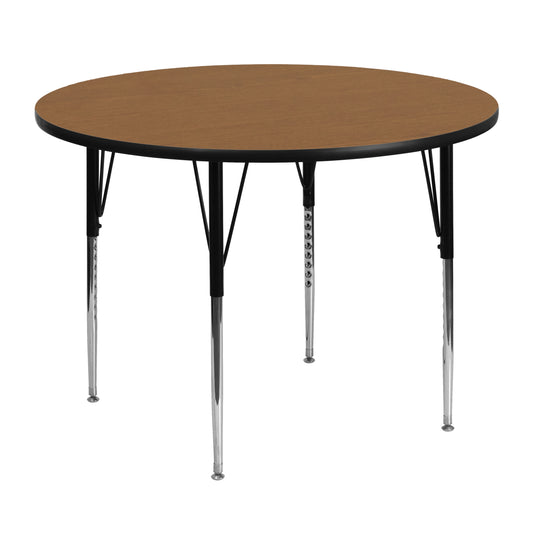 Wren 48'' Round Oak Thermal Laminate Activity Table - Standard Height Adjustable Legs Oak XU-A48-RND-OAK-T-A-GG