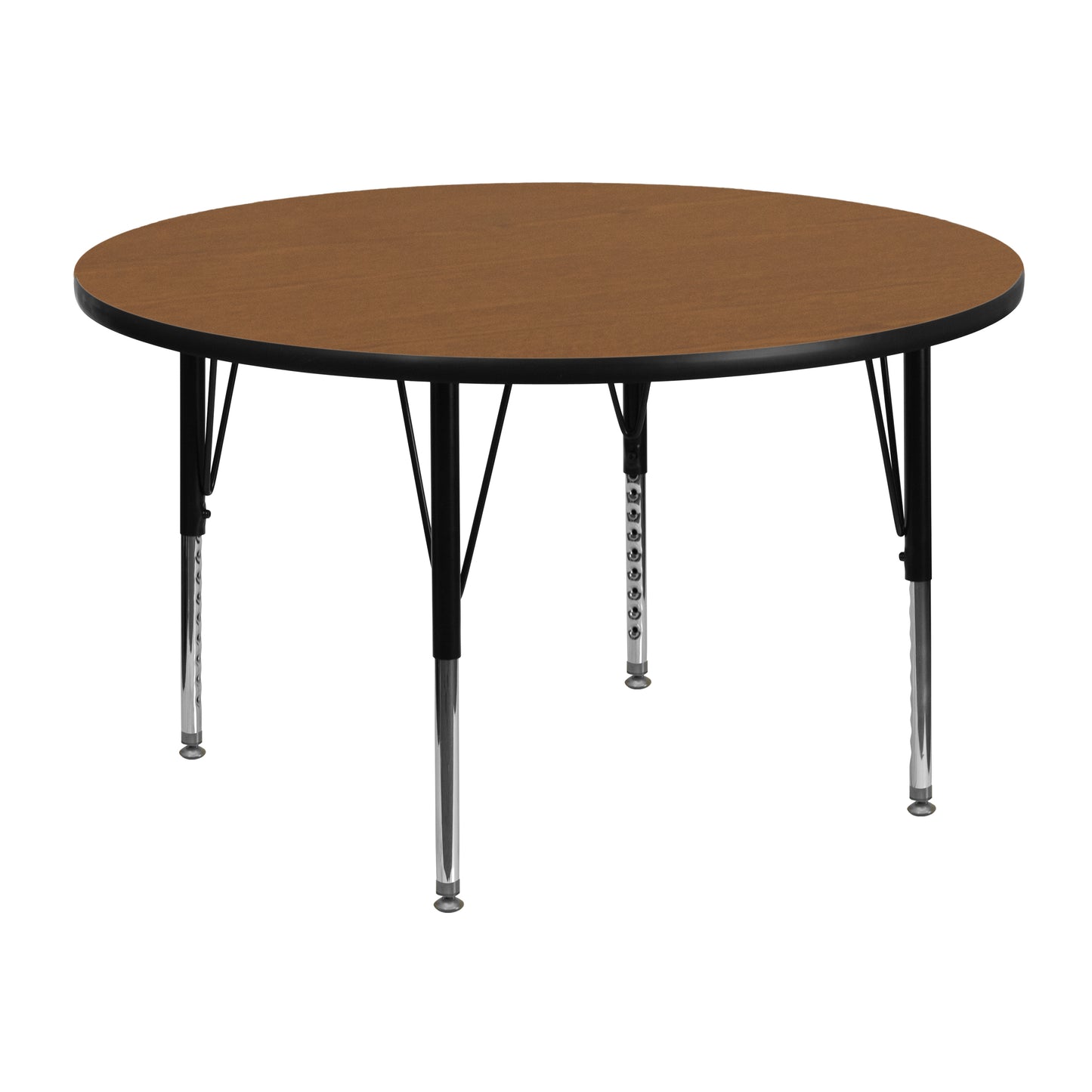Wren 48'' Round Oak Thermal Laminate Activity Table - Height Adjustable Short Legs Oak XU-A48-RND-OAK-T-P-GG