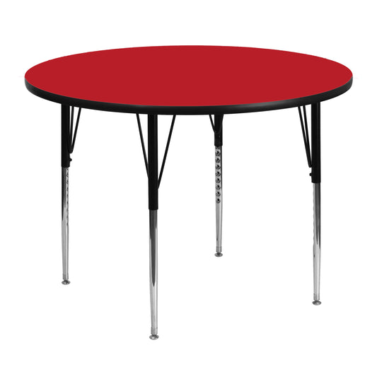 Wren 48'' Round Red HP Laminate Activity Table - Standard Height Adjustable Legs Red XU-A48-RND-RED-H-A-GG