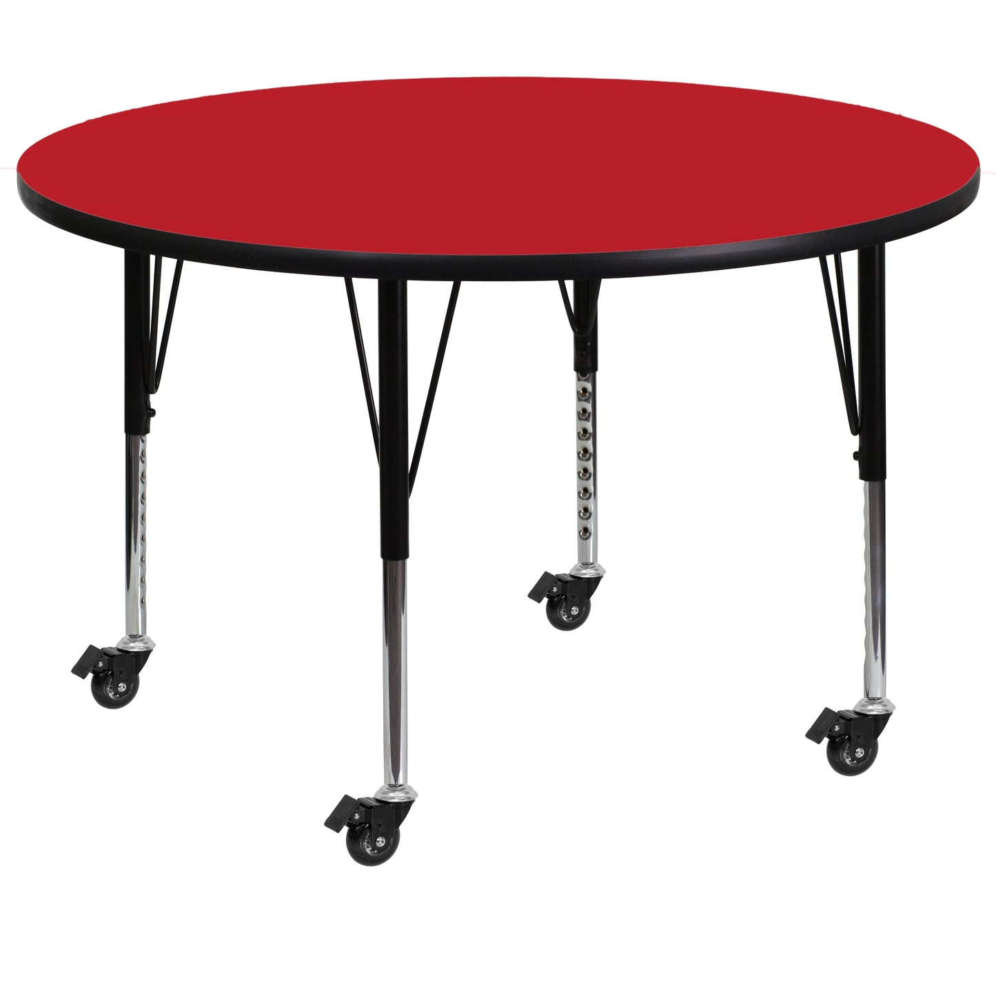 Wren Mobile 48'' Round Red HP Laminate Activity Table - Height Adjustable Short Legs Red