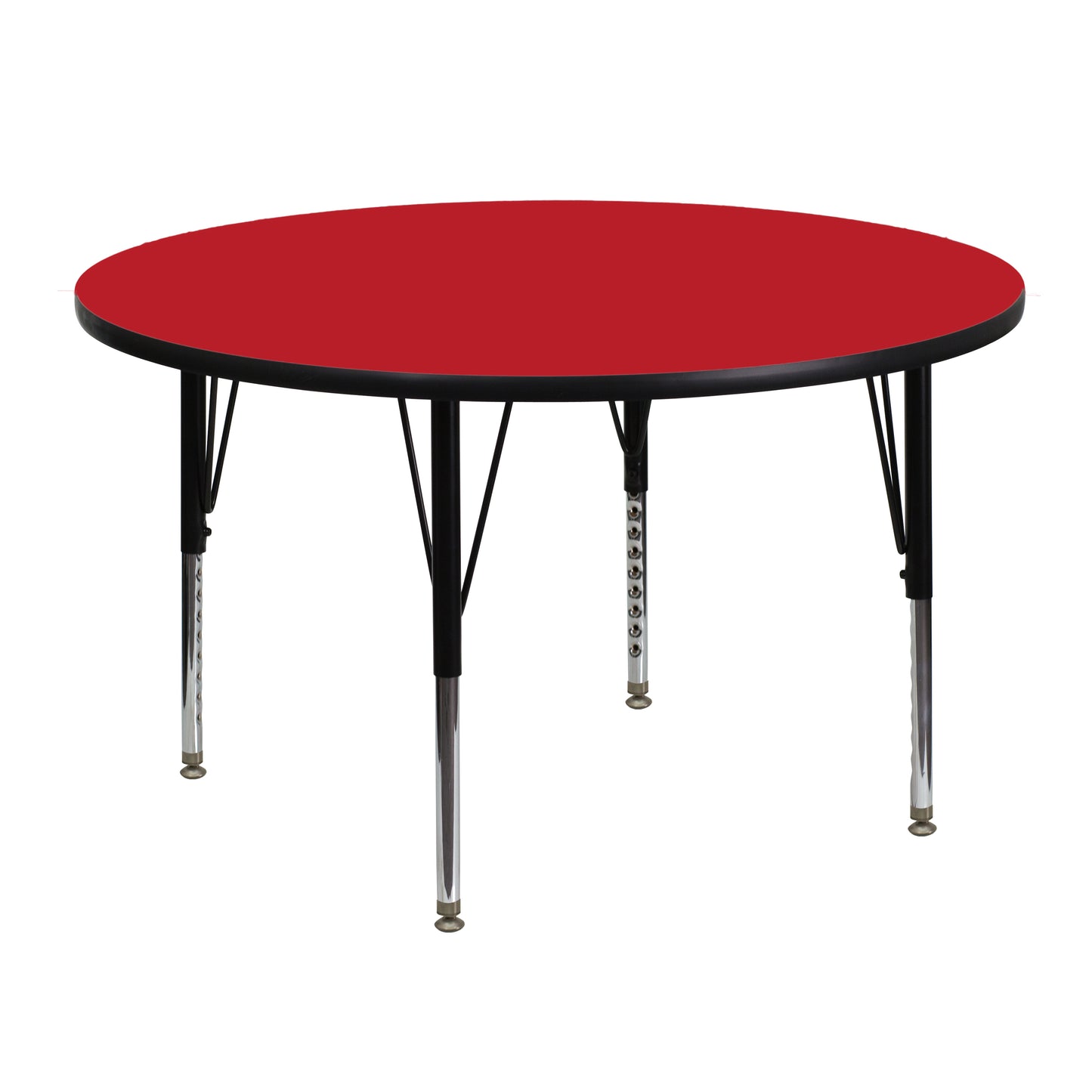 Wren 48'' Round Red HP Laminate Activity Table - Height Adjustable Short Legs Red XU-A48-RND-RED-H-P-GG