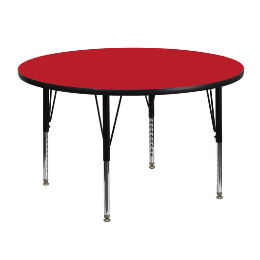 Wren 48'' Round Red HP Laminate Activity Table - Height Adjustable Short Legs Red XU-A48-RND-RED-H-P-GG