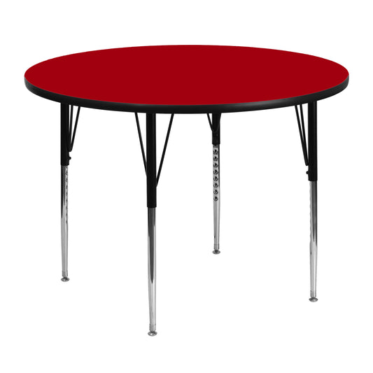 Wren 48'' Round Red Thermal Laminate Activity Table - Standard Height Adjustable Legs Red XU-A48-RND-RED-T-A-GG