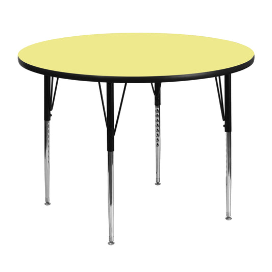 Wren 48'' Round Yellow Thermal Laminate Activity Table - Standard Height Adjustable Legs Yellow XU-A48-RND-YEL-T-A-GG