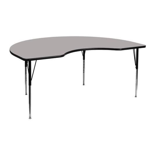 Wren 48''W x 72''L Kidney Grey HP Laminate Activity Table - Standard Height Adjustable Legs Gray XU-A4872-KIDNY-GY-H-A-GG
