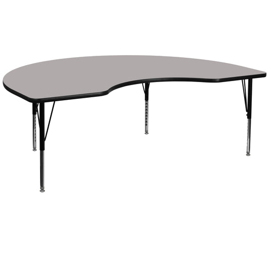 Wren 48''W x 72''L Kidney Grey HP Laminate Activity Table - Height Adjustable Short Legs Gray XU-A4872-KIDNY-GY-H-P-GG