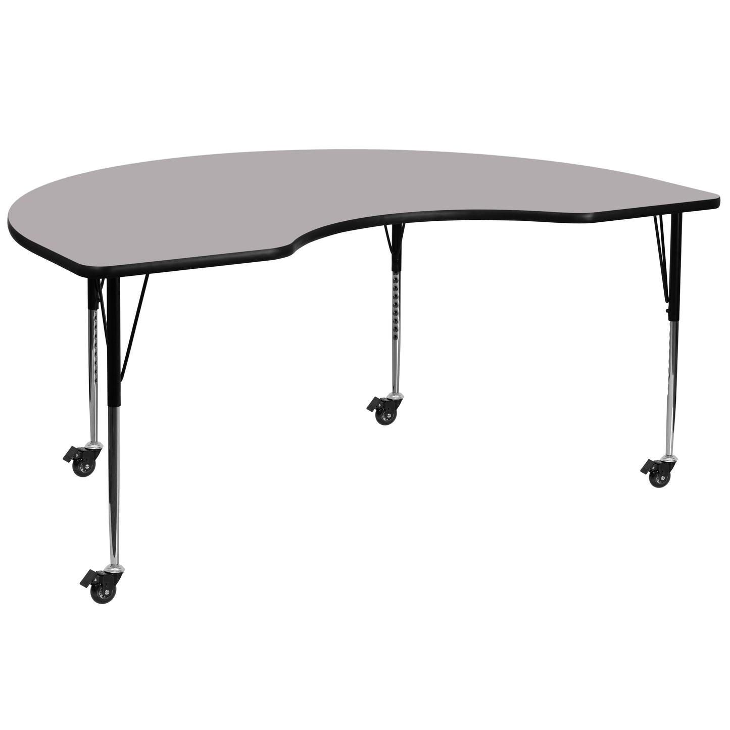 Wren Mobile 48''W x 72''L Kidney Grey Thermal Laminate Activity Table - Standard Height Adjustable Legs Gray
