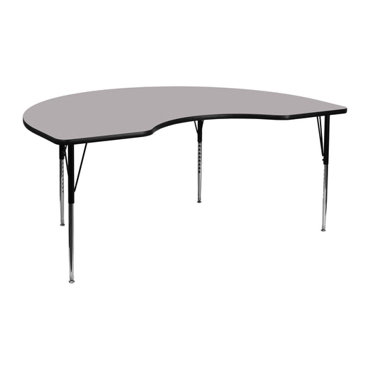 Wren 48''W x 72''L Kidney Grey Thermal Laminate Activity Table - Standard Height Adjustable Legs Gray XU-A4872-KIDNY-GY-T-A-GG