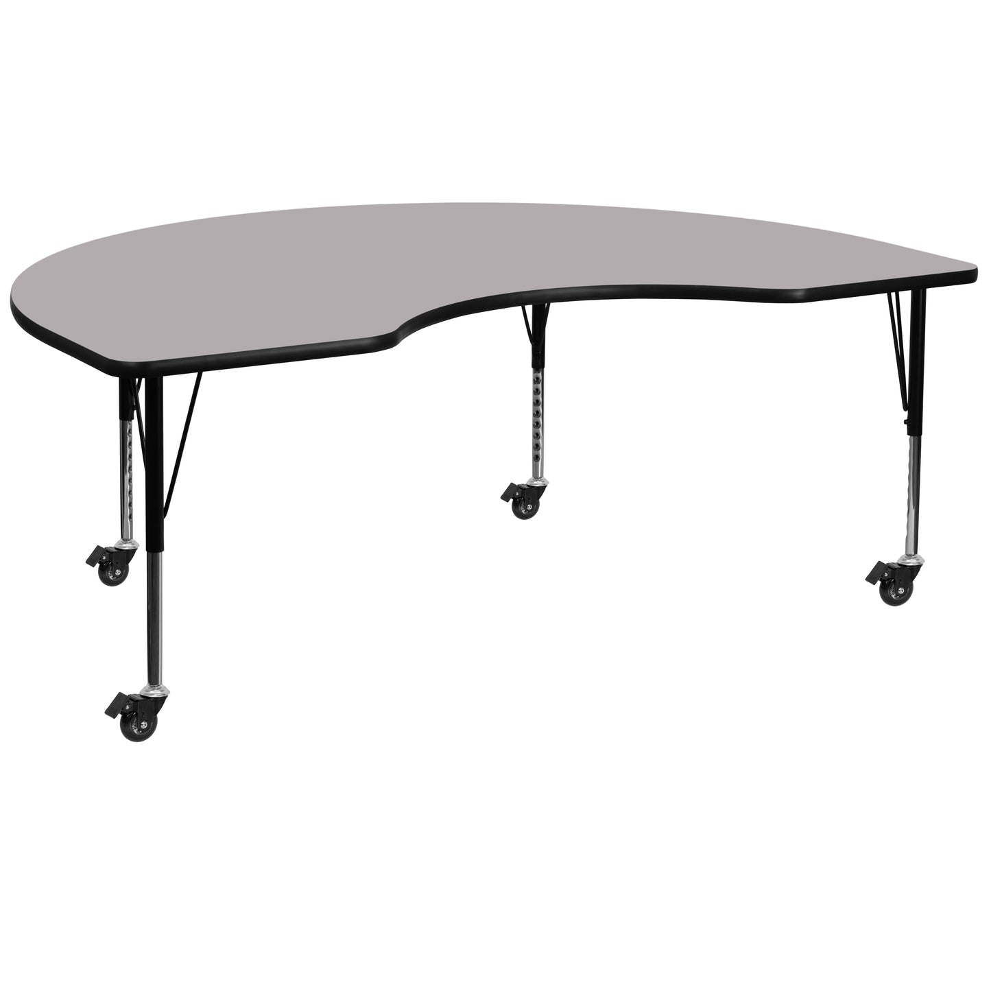 Wren Mobile 48''W x 72''L Kidney Grey Thermal Laminate Activity Table - Height Adjustable Short Legs Gray