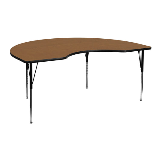 Wren 48''W x 72''L Kidney Oak Thermal Laminate Activity Table - Standard Height Adjustable Legs Oak XU-A4872-KIDNY-OAK-T-A-GG