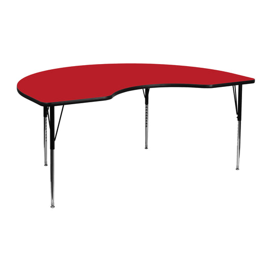 Wren 48''W x 72''L Kidney Red HP Laminate Activity Table - Standard Height Adjustable Legs Red XU-A4872-KIDNY-RED-H-A-GG