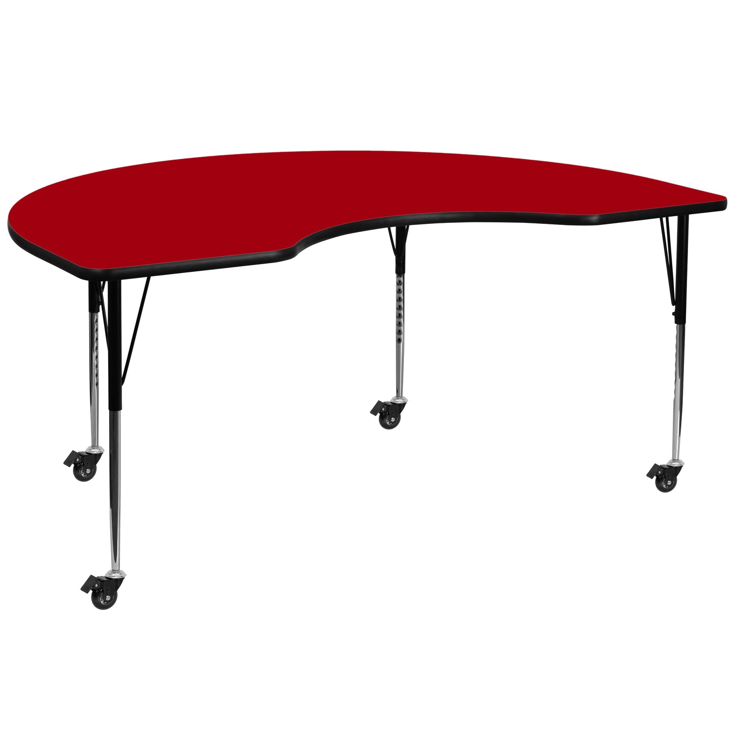 Wren Mobile 48''W x 72''L Kidney Red Thermal Laminate Activity Table - Standard Height Adjustable Legs Red XU-A4872-KIDNY-RED-T-A-CAS-GG