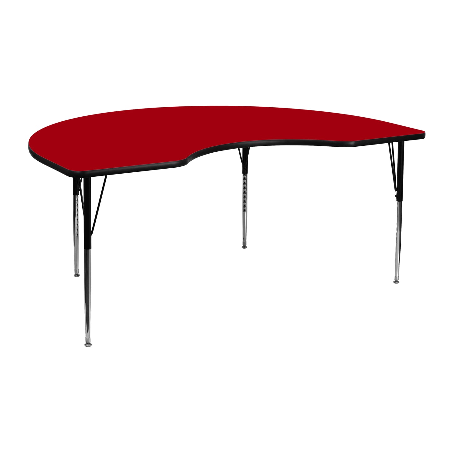 Wren 48''W x 72''L Kidney Red Thermal Laminate Activity Table - Standard Height Adjustable Legs Red XU-A4872-KIDNY-RED-T-A-GG