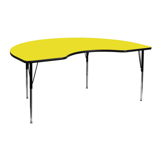 Wren 48''W x 72''L Kidney Yellow HP Laminate Activity Table - Standard Height Adjustable Legs Yellow XU-A4872-KIDNY-YEL-H-A-GG