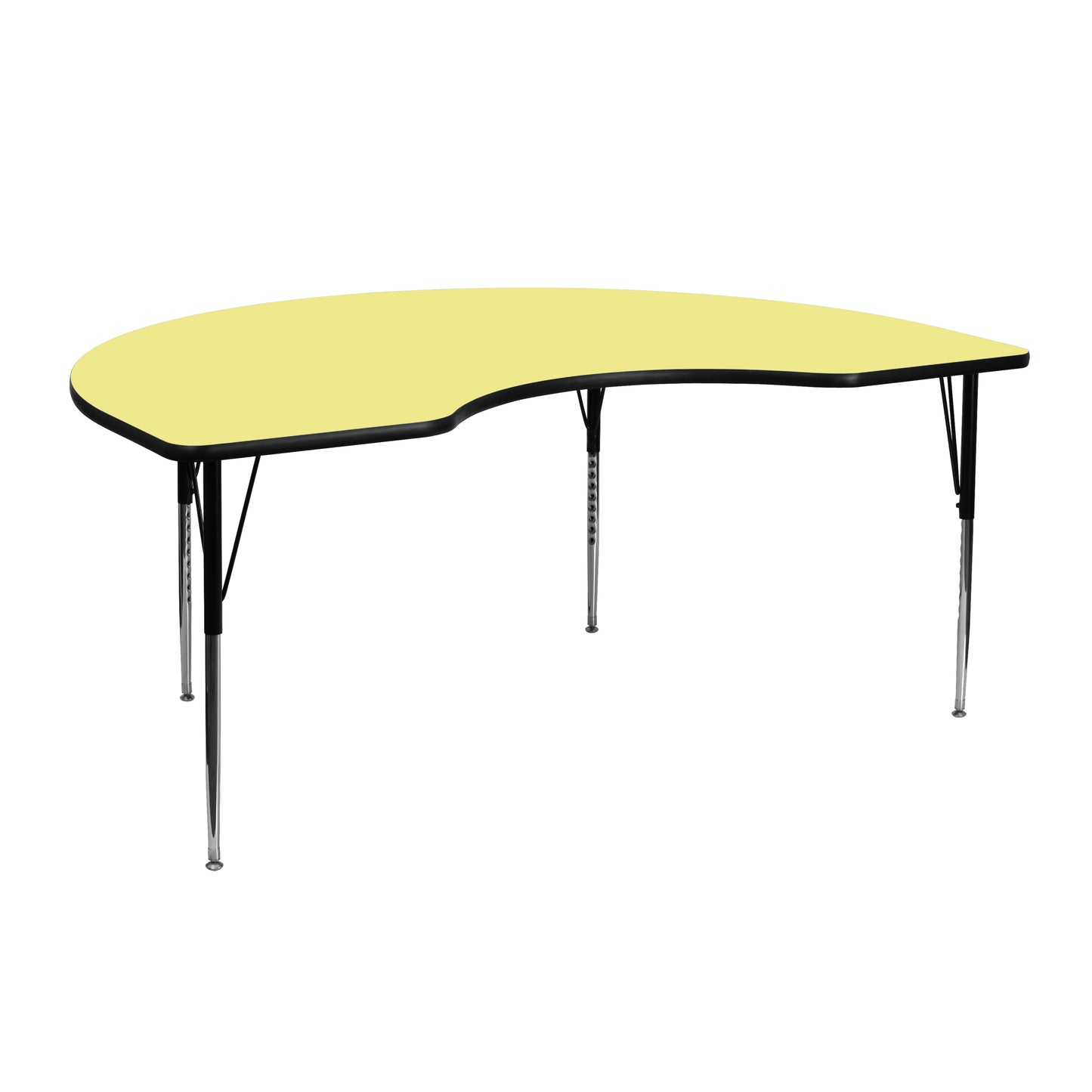 Wren 48''W x 72''L Kidney Yellow Thermal Laminate Activity Table - Standard Height Adjustable Legs Yellow XU-A4872-KIDNY-YEL-T-A-GG