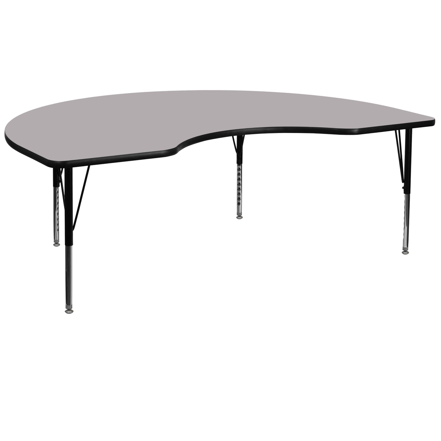 Wren 48''W x 96''L Kidney Grey Thermal Laminate Activity Table - Height Adjustable Short Legs Gray