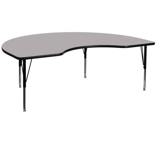 Wren 48''W x 96''L Kidney Grey Thermal Laminate Activity Table - Height Adjustable Short Legs Gray XU-A4896-KIDNY-GY-T-P-GG