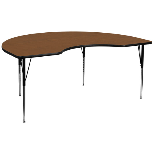 Wren 48''W x 96''L Kidney Oak HP Laminate Activity Table - Standard Height Adjustable Legs Oak XU-A4896-KIDNY-OAK-H-A-GG
