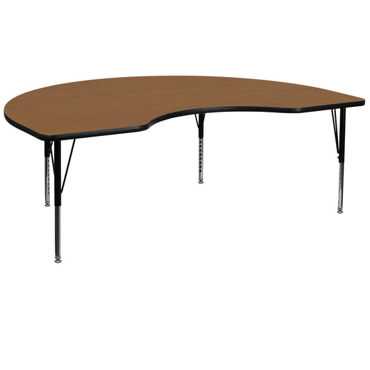 Wren 48''W x 96''L Kidney Oak Thermal Laminate Activity Table - Height Adjustable Short Legs Oak XU-A4896-KIDNY-OAK-T-P-GG
