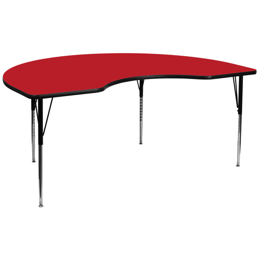 Wren 48''W x 96''L Kidney Red HP Laminate Activity Table - Standard Height Adjustable Legs Red XU-A4896-KIDNY-RED-H-A-GG