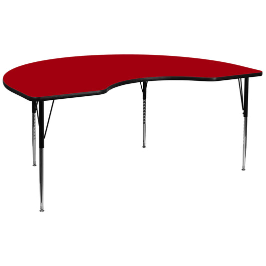 Wren 48''W x 96''L Kidney Red Thermal Laminate Activity Table - Standard Height Adjustable Legs Red XU-A4896-KIDNY-RED-T-A-GG