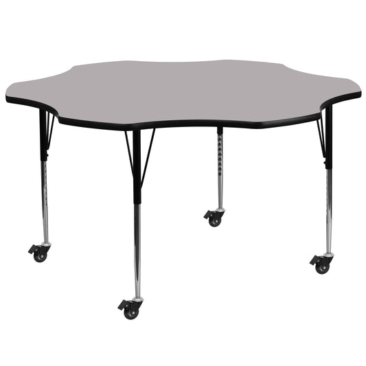 Wren Mobile 60'' Flower Grey Thermal Laminate Activity Table - Standard Height Adjustable Legs Gray XU-A60-FLR-GY-T-A-CAS-GG
