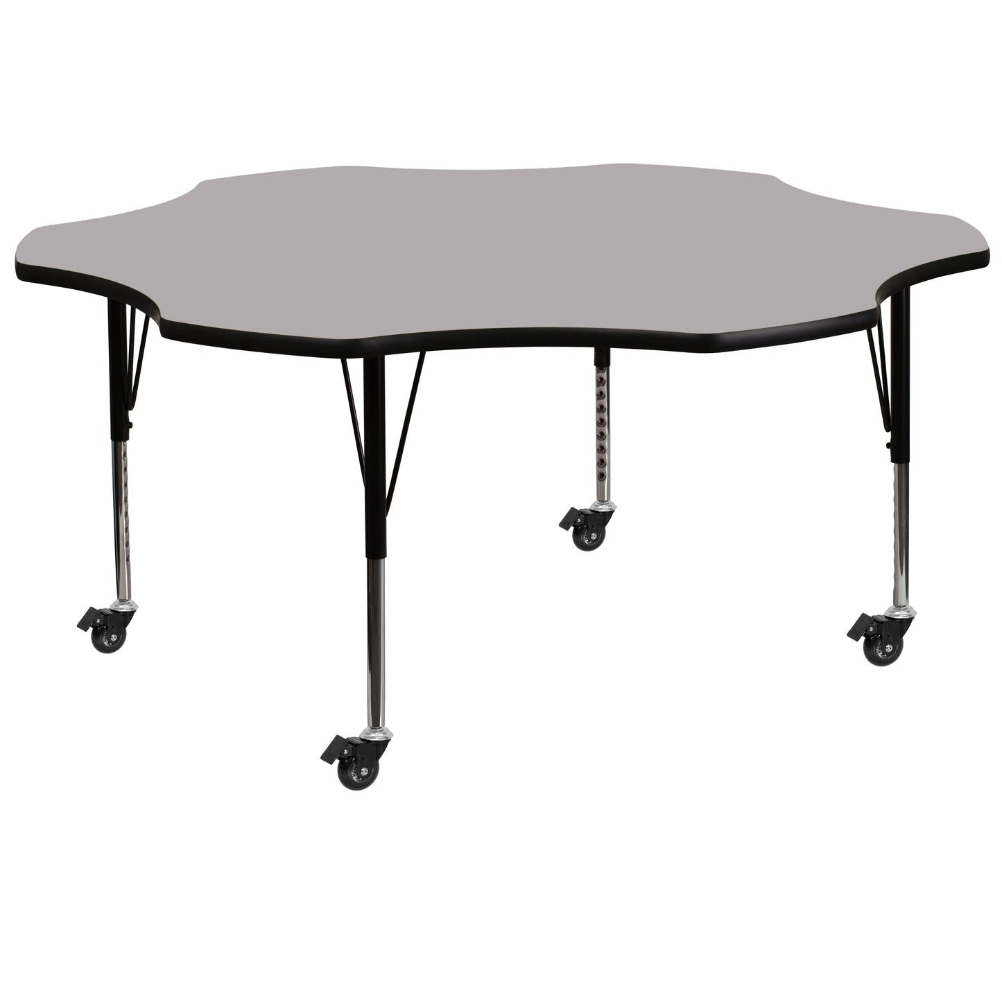 Wren Mobile 60'' Flower Grey Thermal Laminate Activity Table - Height Adjustable Short Legs Gray