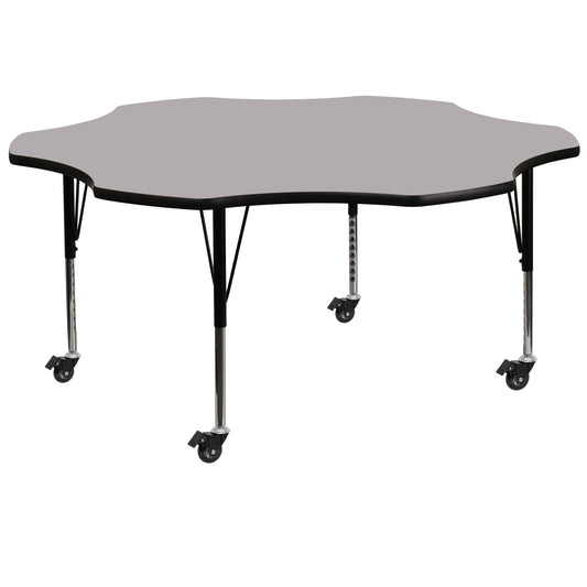 Wren Mobile 60'' Flower Grey Thermal Laminate Activity Table - Height Adjustable Short Legs Gray XU-A60-FLR-GY-T-P-CAS-GG
