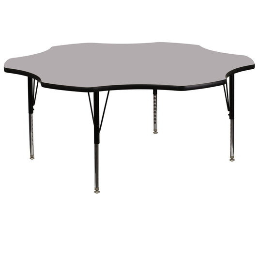 Wren 60'' Flower Grey Thermal Laminate Activity Table - Height Adjustable Short Legs Gray XU-A60-FLR-GY-T-P-GG