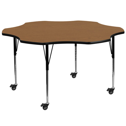 Wren Mobile 60'' Flower Oak Thermal Laminate Activity Table - Standard Height Adjustable Legs Oak XU-A60-FLR-OAK-T-A-CAS-GG