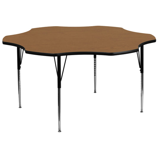 Wren 60'' Flower Oak Thermal Laminate Activity Table - Standard Height Adjustable Legs Oak XU-A60-FLR-OAK-T-A-GG