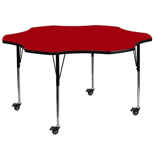 Wren Mobile 60'' Flower Red Thermal Laminate Activity Table - Standard Height Adjustable Legs Red XU-A60-FLR-RED-T-A-CAS-GG