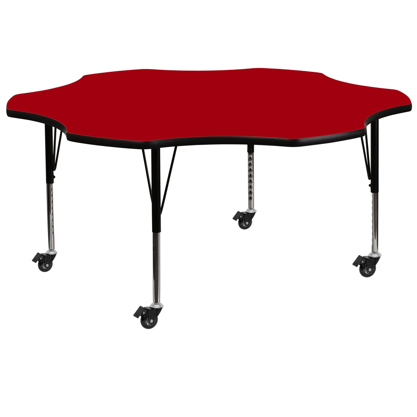 Wren Mobile 60'' Flower Red Thermal Laminate Activity Table - Height Adjustable Short Legs Red
