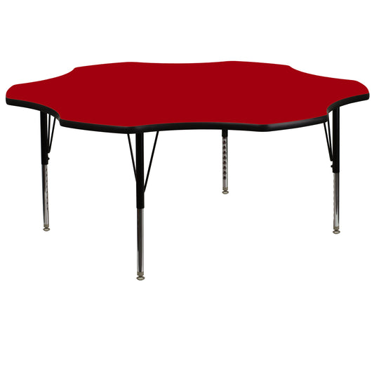 Wren 60'' Flower Red Thermal Laminate Activity Table - Height Adjustable Short Legs Red XU-A60-FLR-RED-T-P-GG