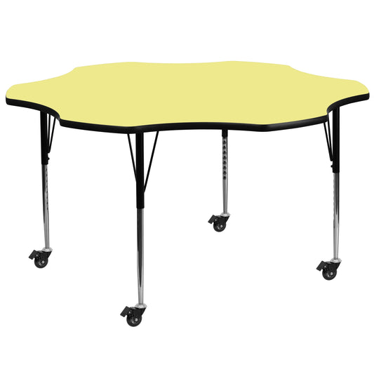 Wren Mobile 60'' Flower Yellow Thermal Laminate Activity Table - Standard Height Adjustable Legs Yellow XU-A60-FLR-YEL-T-A-CAS-GG