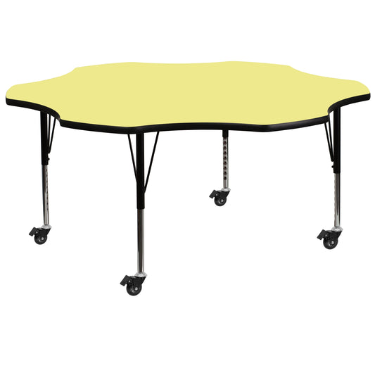 Wren Mobile 60'' Flower Yellow Thermal Laminate Activity Table - Height Adjustable Short Legs Yellow XU-A60-FLR-YEL-T-P-CAS-GG