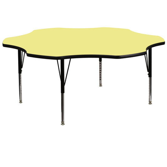 Wren 60'' Flower Yellow Thermal Laminate Activity Table - Height Adjustable Short Legs Yellow XU-A60-FLR-YEL-T-P-GG
