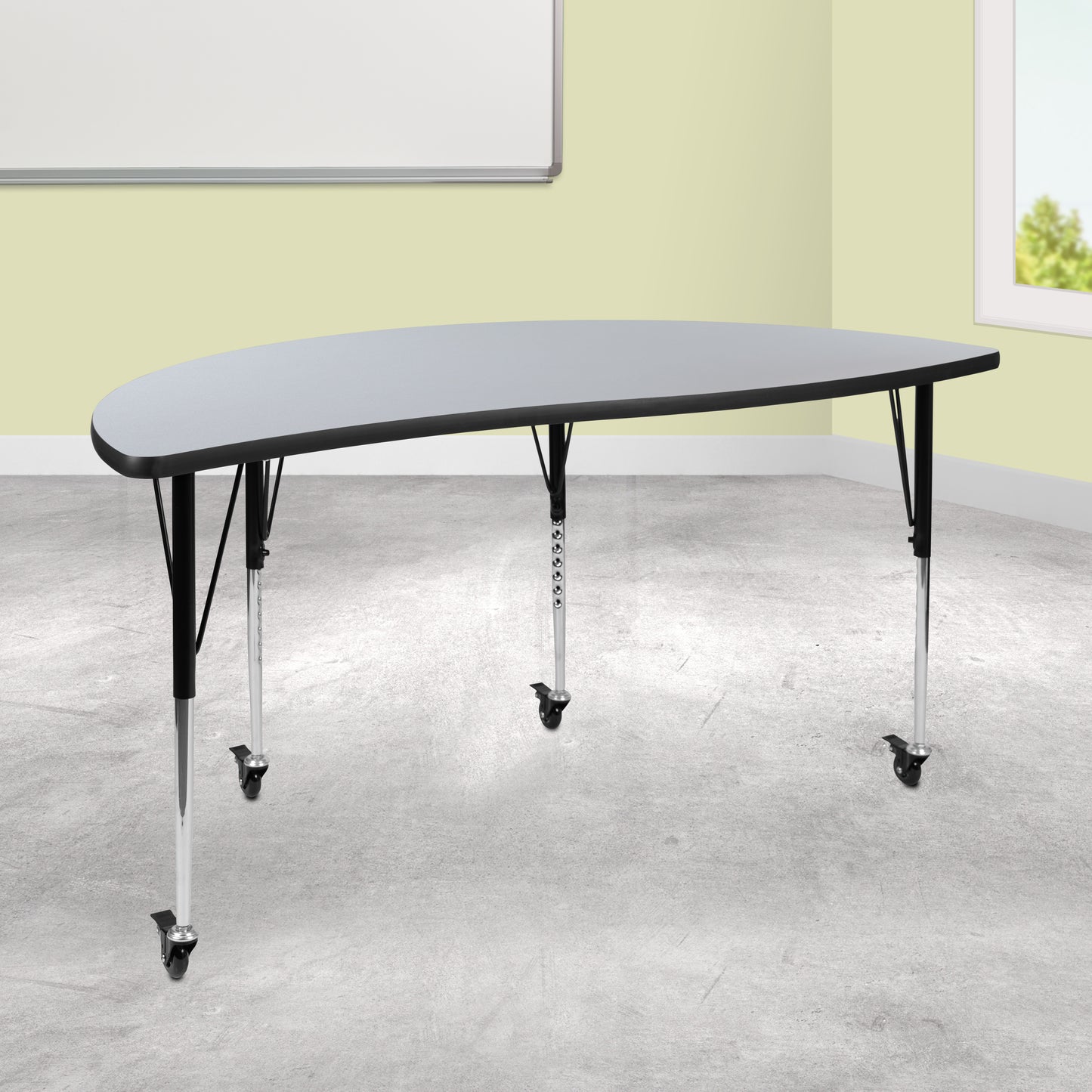 Wren Mobile 60" Half Circle Wave Flexible Collaborative Grey Thermal Laminate Activity Table-Standard Height Adjust Legs Grey
