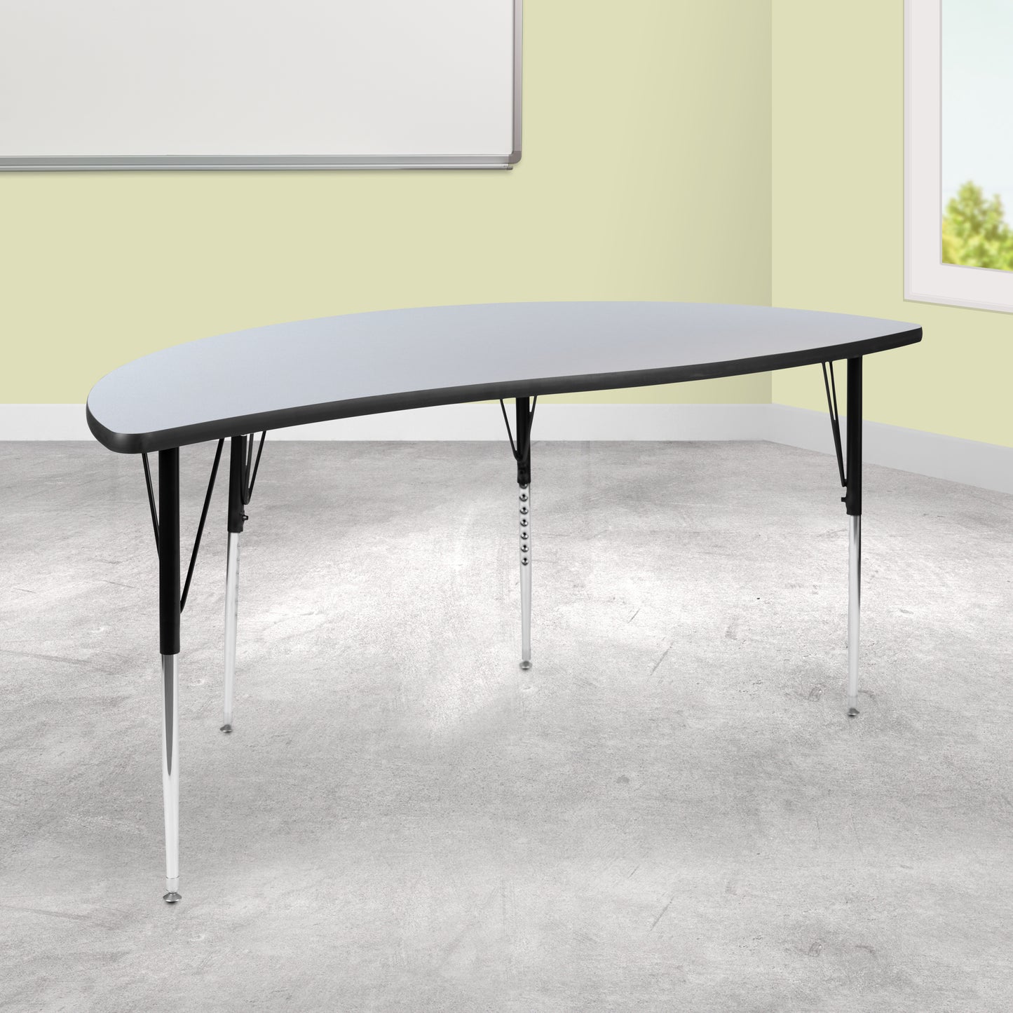 Wren 60" Half Circle Wave Flexible Collaborative Grey Thermal Laminate Activity Table - Standard Height Adjustable Legs Grey
