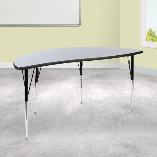 Wren 60" Half Circle Wave Flexible Collaborative Grey Thermal Laminate Activity Table - Standard Height Adjustable Legs Grey XU-A60-HCIRC-GY-T-A-GG