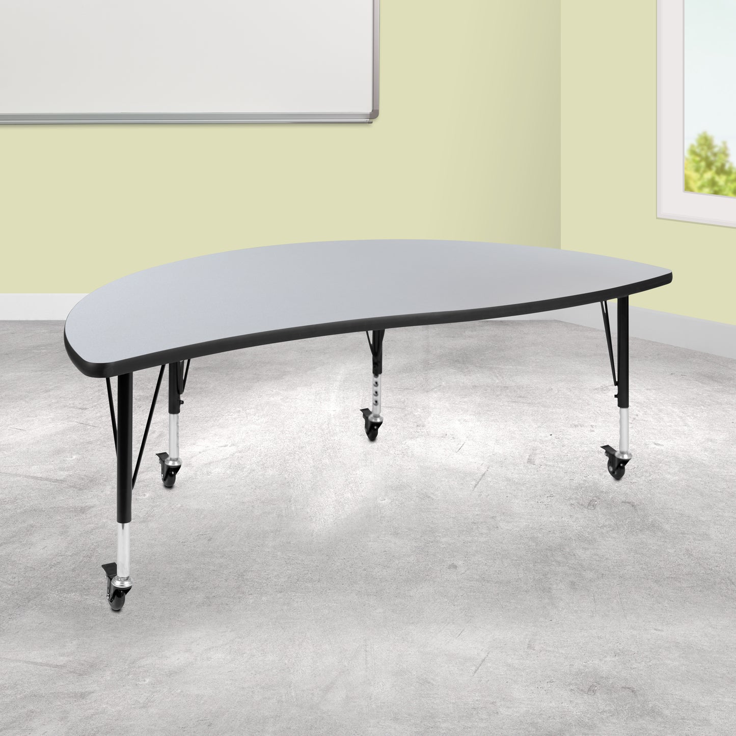 Wren Mobile 60" Half Circle Wave Flexible Collaborative Grey Thermal Laminate Activity Table-Height Adjust Short Legs Grey