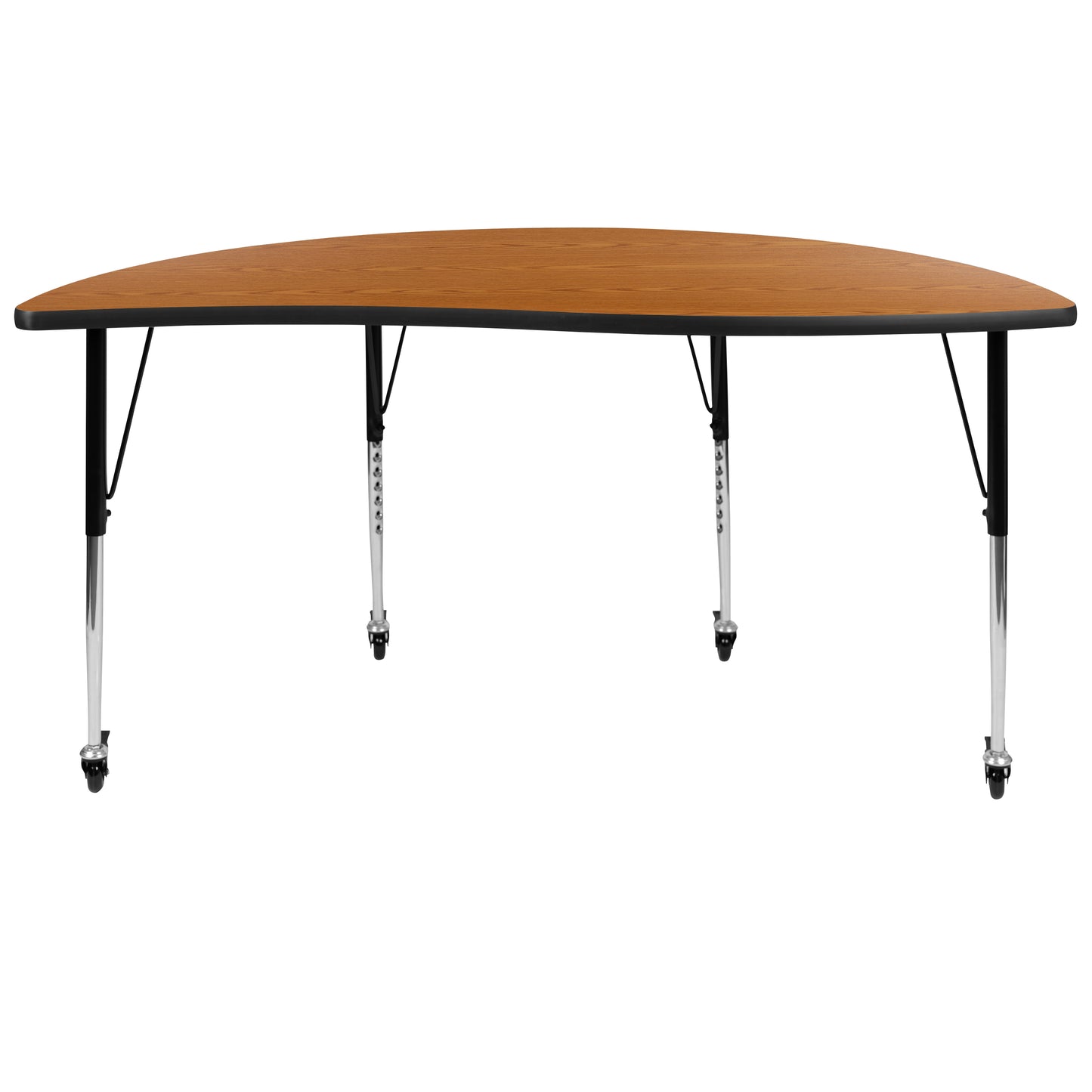 Wren Mobile 60" Half Circle Wave Flexible Collaborative Oak Thermal Laminate Activity Table-Standard Height Adjust Legs Oak